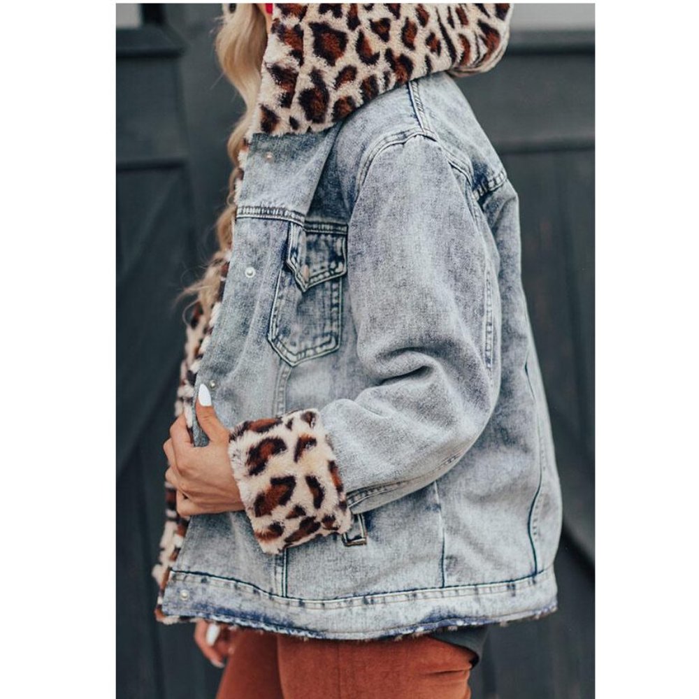 SOLD OUT Reversible Leopard Faux Fur Hooded Denim Jacket - Picture 11 of 11